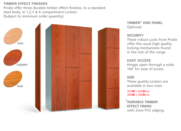 Timber effect locker doors and side panels.